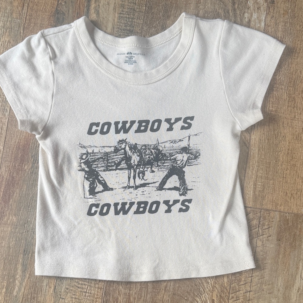 Brandy Melville Cream Cowboys Graphic Crop Top